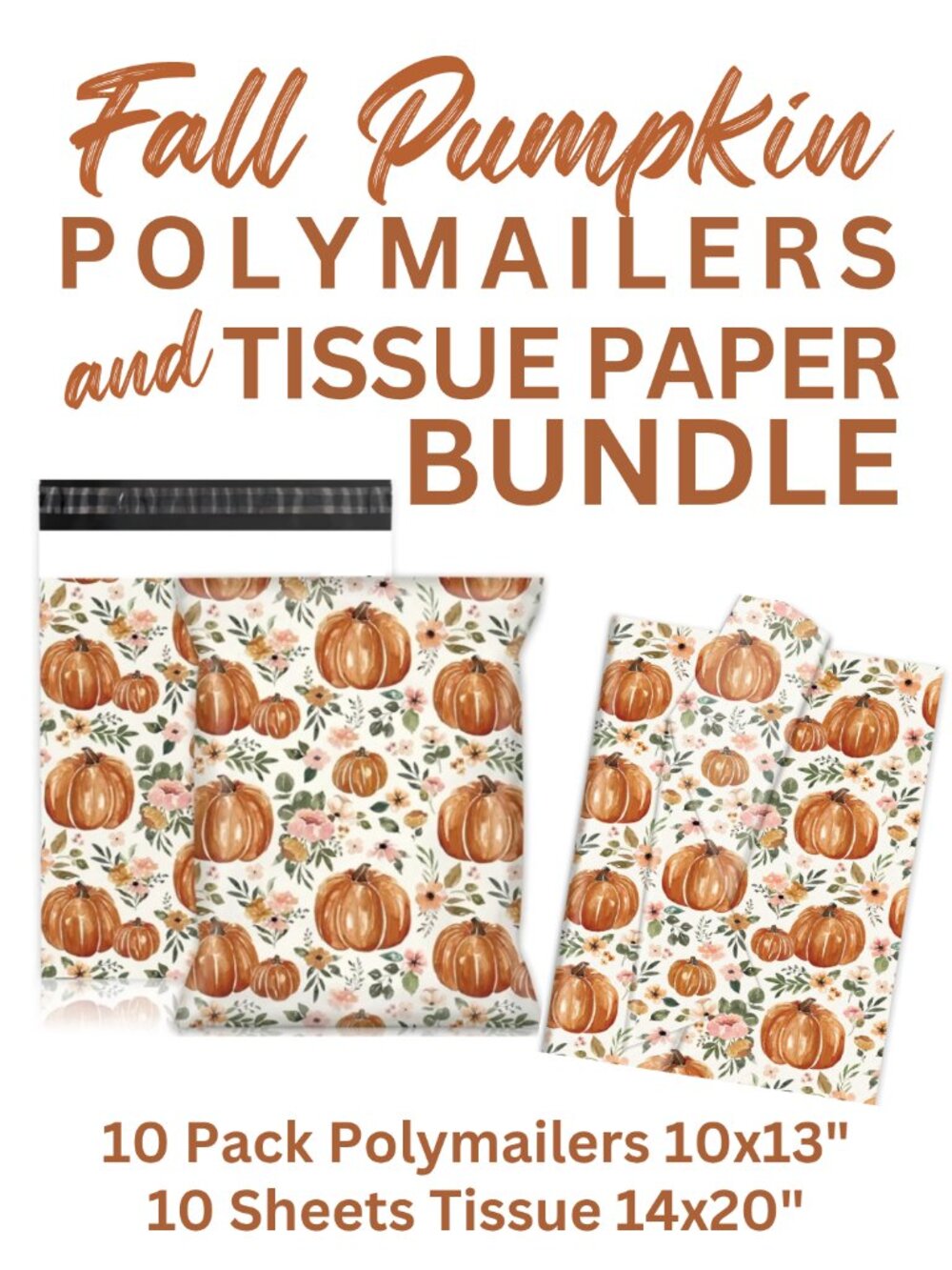 Vintage Floral Autumn Pumpkins Bundle 10x13 Polymailers & Tissue Paper